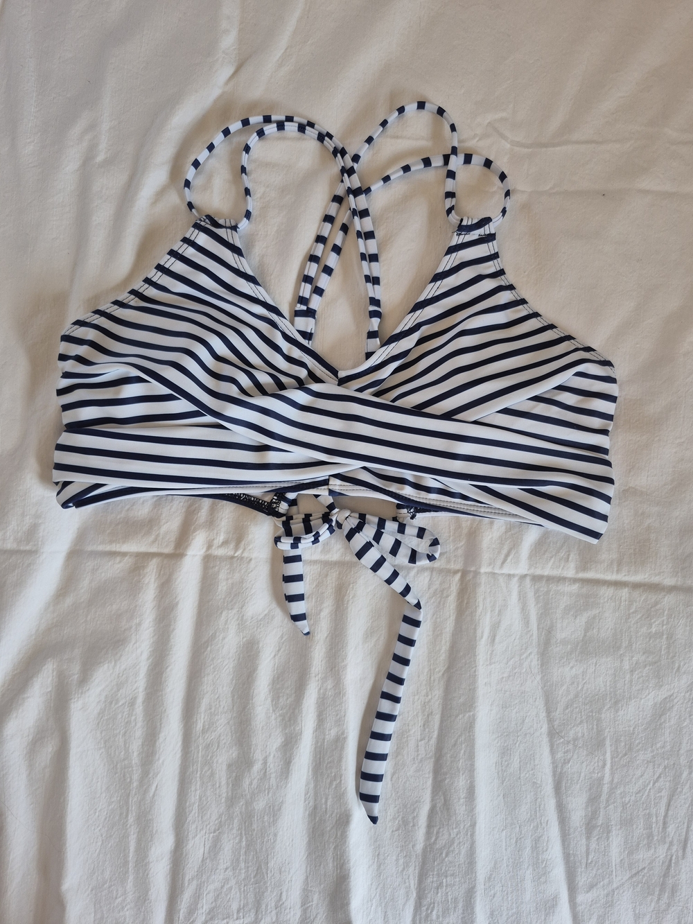 Striped Navy and White Crisscross Bikini Top